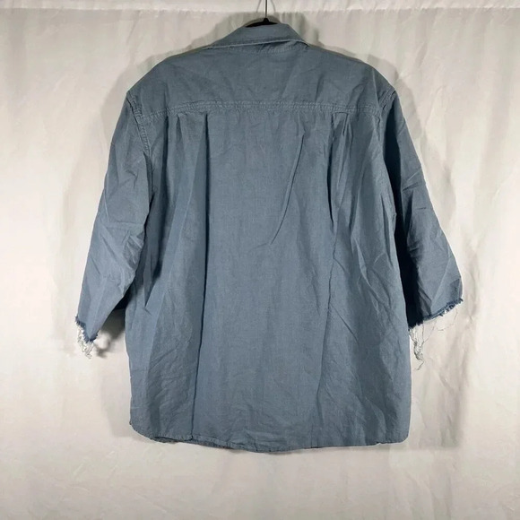 Carhartt Shirt Men's Large Blue Loose Fit Cut Off Short Sleeve Button Up - Picture 7 of 9